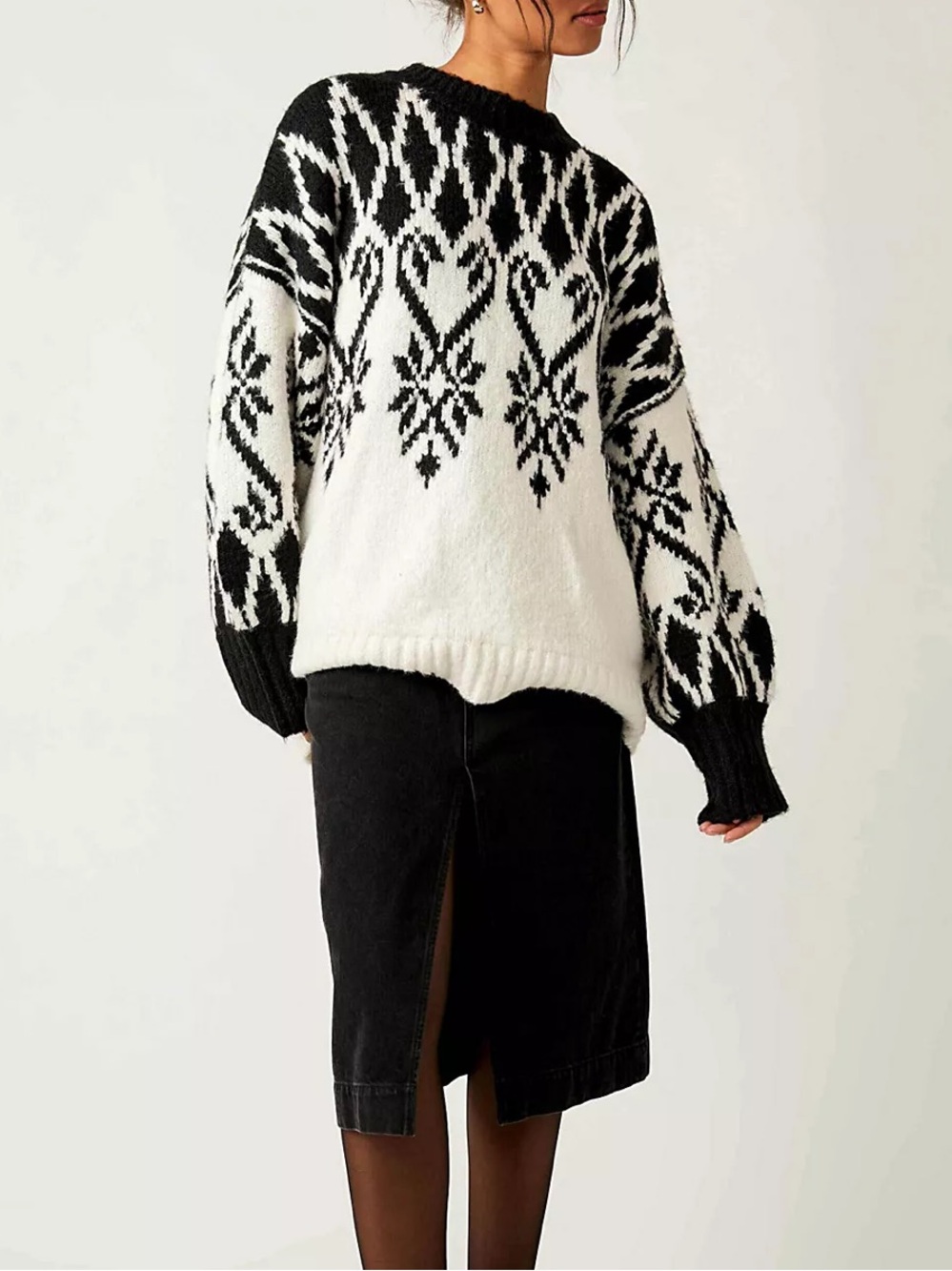Free People Fireside Patterned Tunic Sweater Fair Isle Oversize Dolman Sleeve